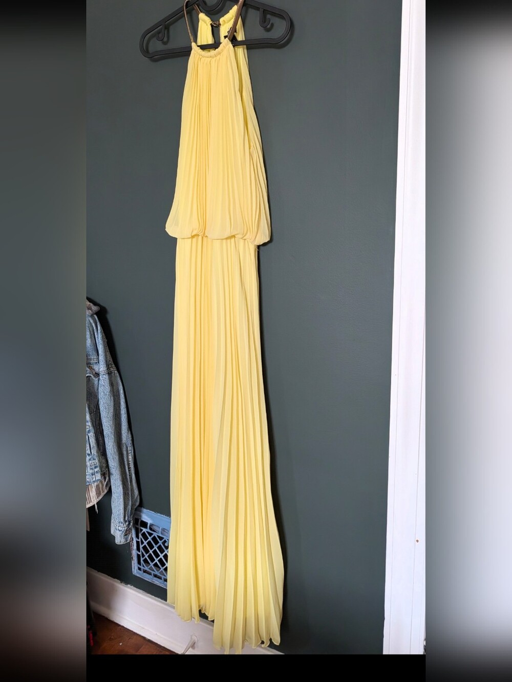 MSK Yellow Pleated Halter Maxi Dress With Gold Chain Detail